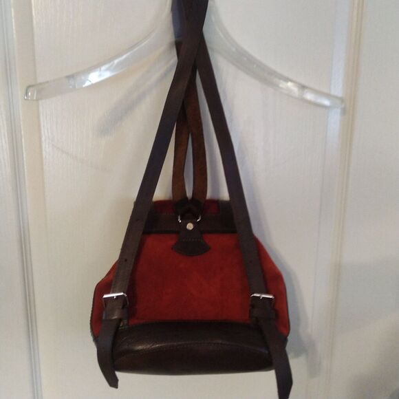 Leather Wool Tweed Suede Artisan Hand Made Red Brown Backpack Bag main image 5
